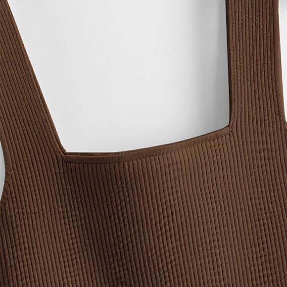 Coffee Brown Casual Women's Solid Ribbed Knit Top - Picture 4 of 4